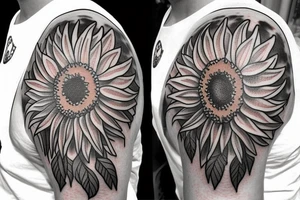 sunflower on left shoulder tattoo idea