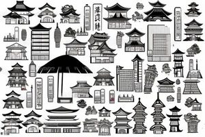 An arm tattoo of a Japanese city for a guy tattoo idea