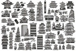 An arm tattoo of a Japanese city for a guy tattoo idea
