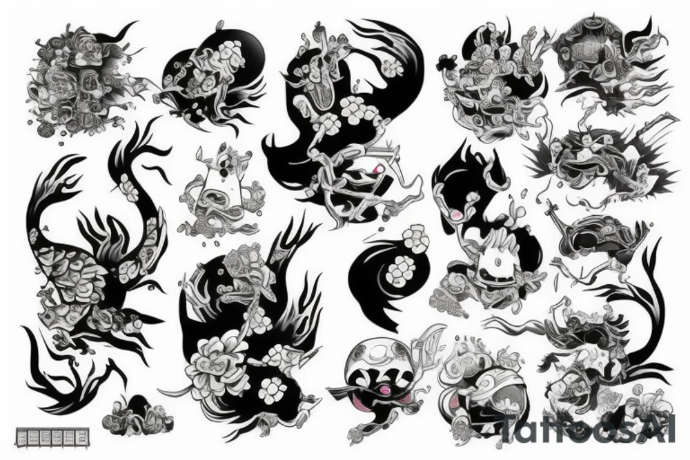 An arm tattoo Japanese themed full color tattoo idea