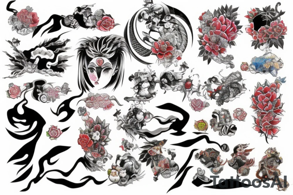An arm tattoo Japanese themed full color tattoo idea