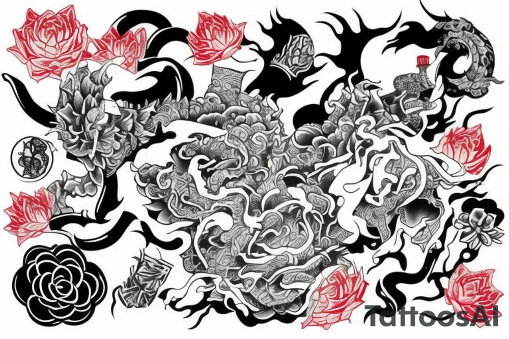 An arm tattoo Japanese themed full color tattoo idea