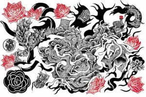 An arm tattoo Japanese themed full color tattoo idea