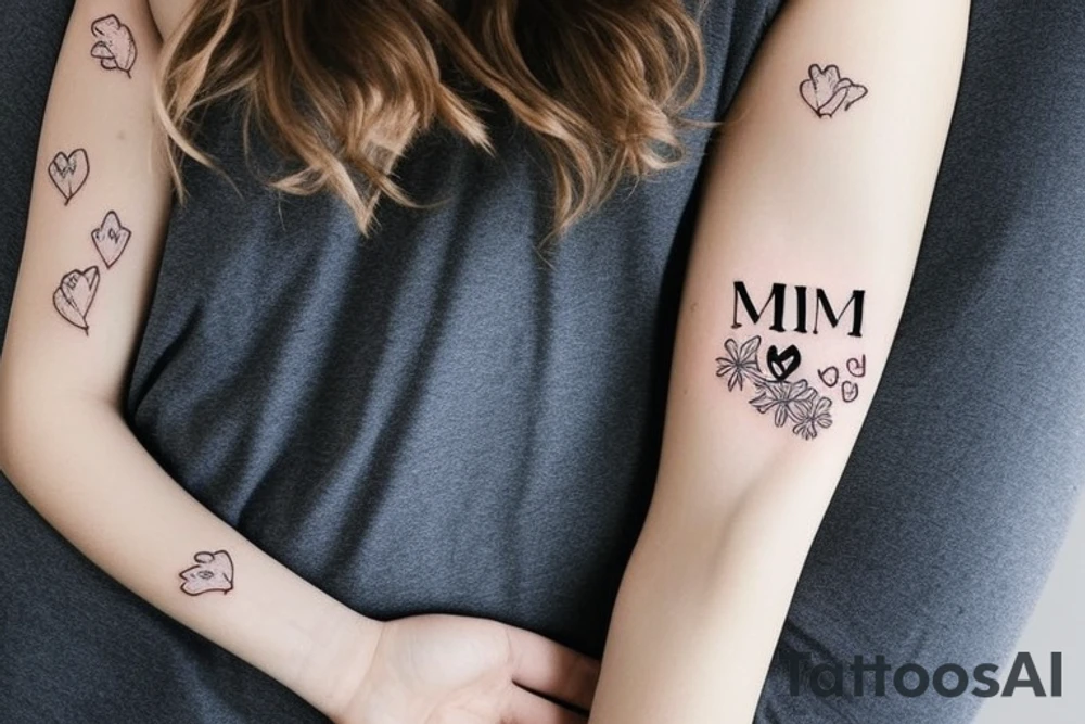 text: Mimi 
with a minimalistic style and add a nice feminine touch to it tattoo idea