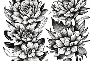 Larkspur, water Lilly and chrysanthemum flower sleeve design tattoo idea