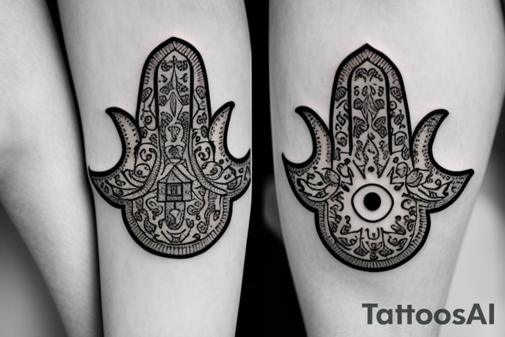 Calf band tattoo featuring 3 Israeli hamsa symbols tattoo idea