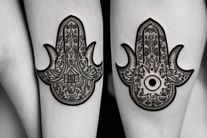 Calf band tattoo featuring 3 Israeli hamsa symbols tattoo idea