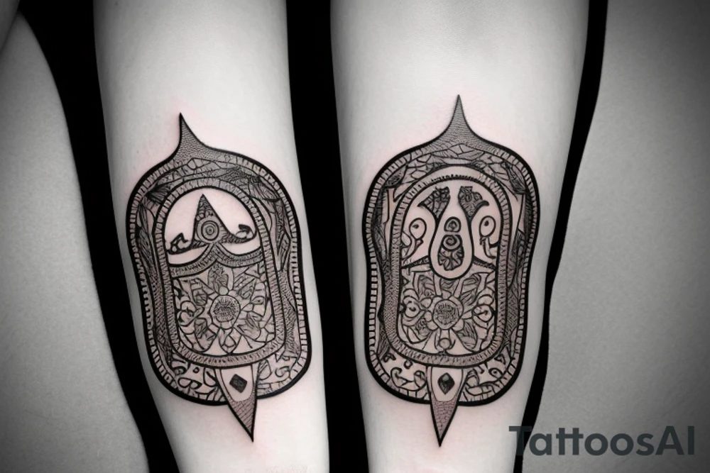 Calf band tattoo featuring 3 Israeli hamsa symbols tattoo idea