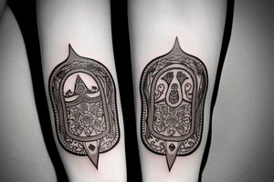 Calf band tattoo featuring 3 Israeli hamsa symbols tattoo idea