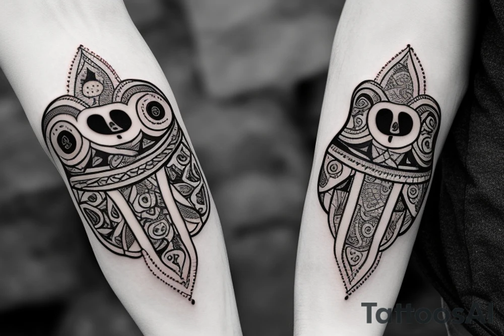 Calf band tattoo featuring 3 Israeli hamsa symbols. It's wrapped around the calf. tattoo idea