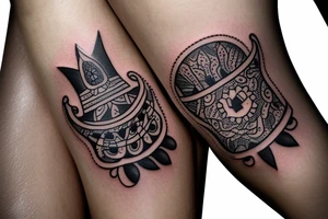 Calf band tattoo featuring 3 Israeli hamsa symbols. It's wrapped around the calf. tattoo idea