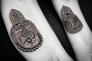 Calf band tattoo featuring exactly Israeli hamsa symbols. It's wrapped around the calf. tattoo idea