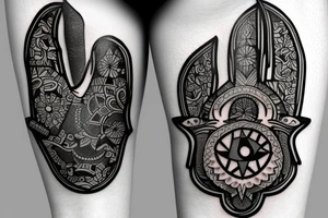 Calf band tattoo featuring exactly Israeli hamsa symbols. It's wrapped around the calf. tattoo idea