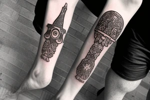 Calf tattoo featuring exactly three hamsa symbols. It's wrapped around the calf. tattoo idea