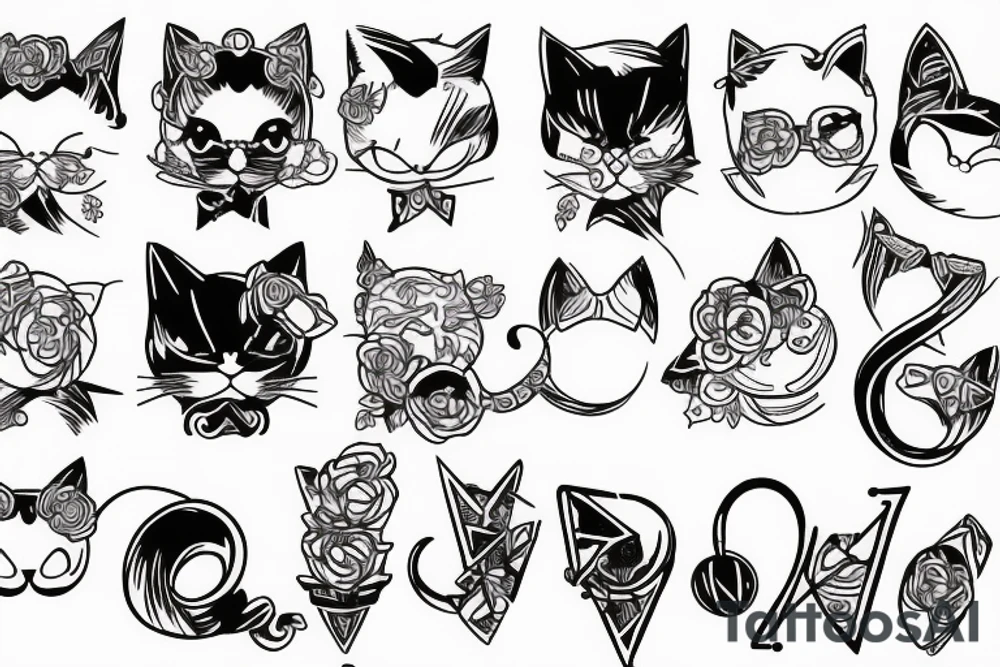 cat ears old school sleeve tattoo idea
