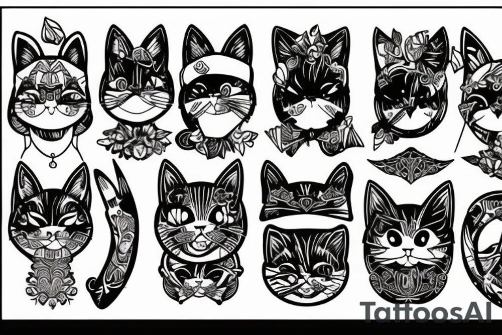 cat ears old school sleeve tattoo idea