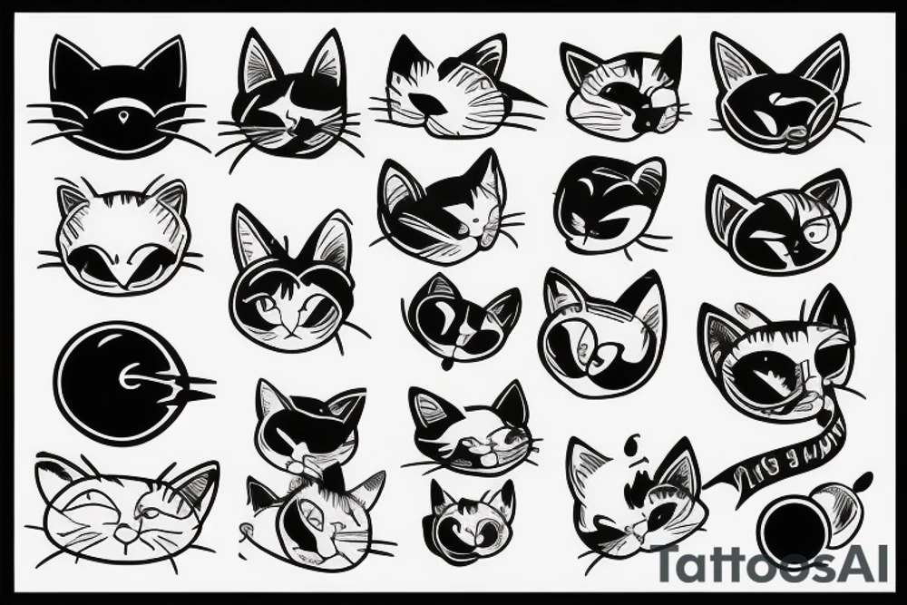 cat ears old school sleeve tattoo idea