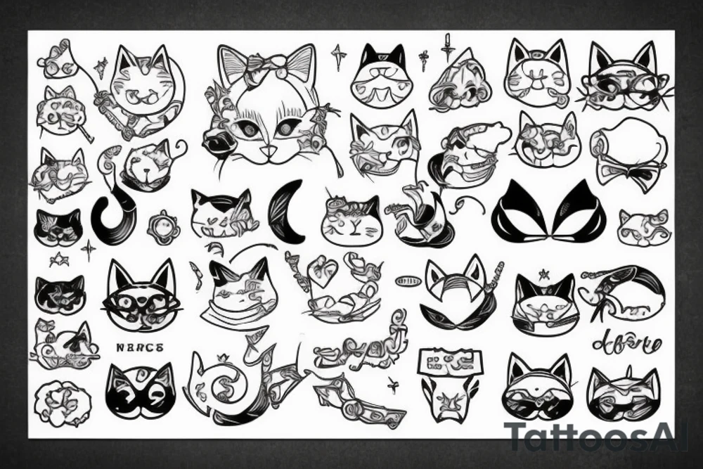 cat ears old school sleeve tattoo idea
