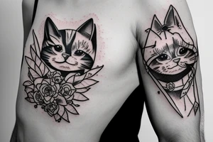 winking cat old school sleeve tattoo idea