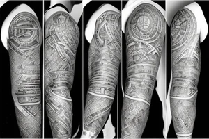old school new school sleeve tattoo idea