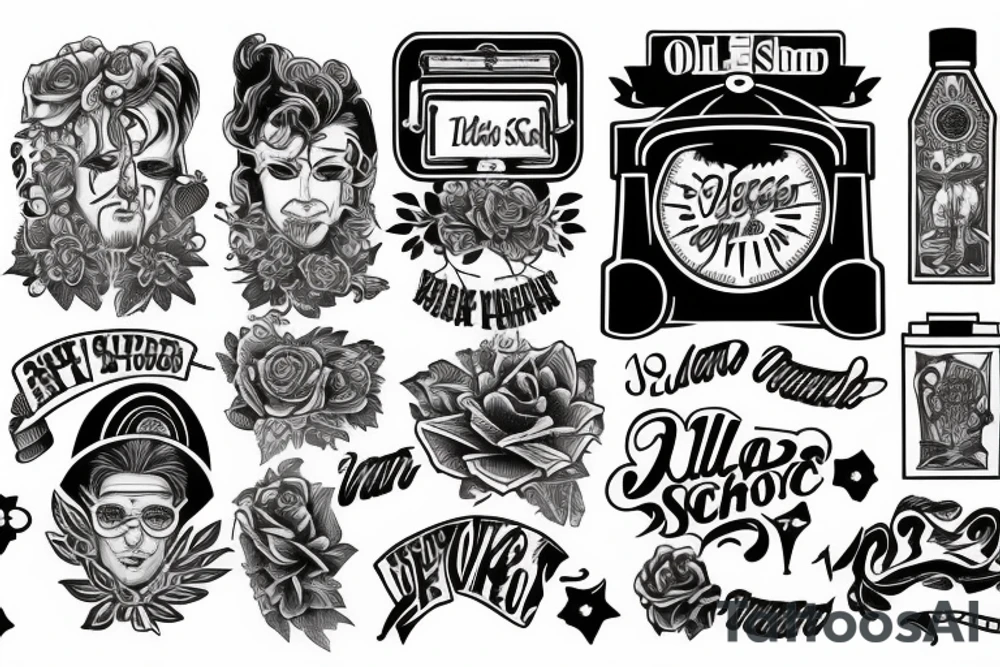 old school new school sleeve tattoo idea
