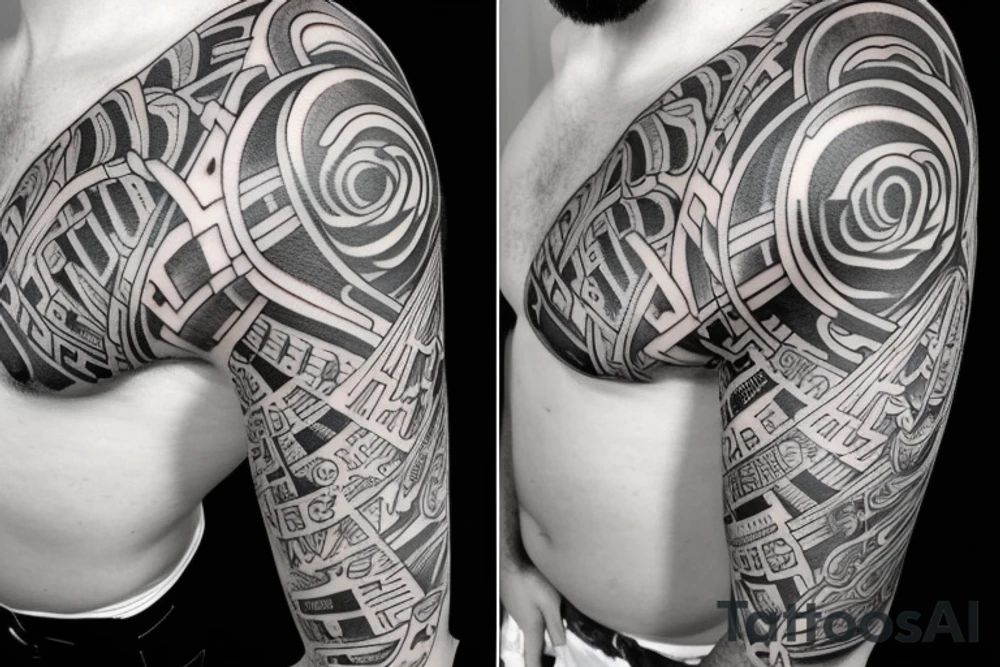 new school sleeve tattoo idea