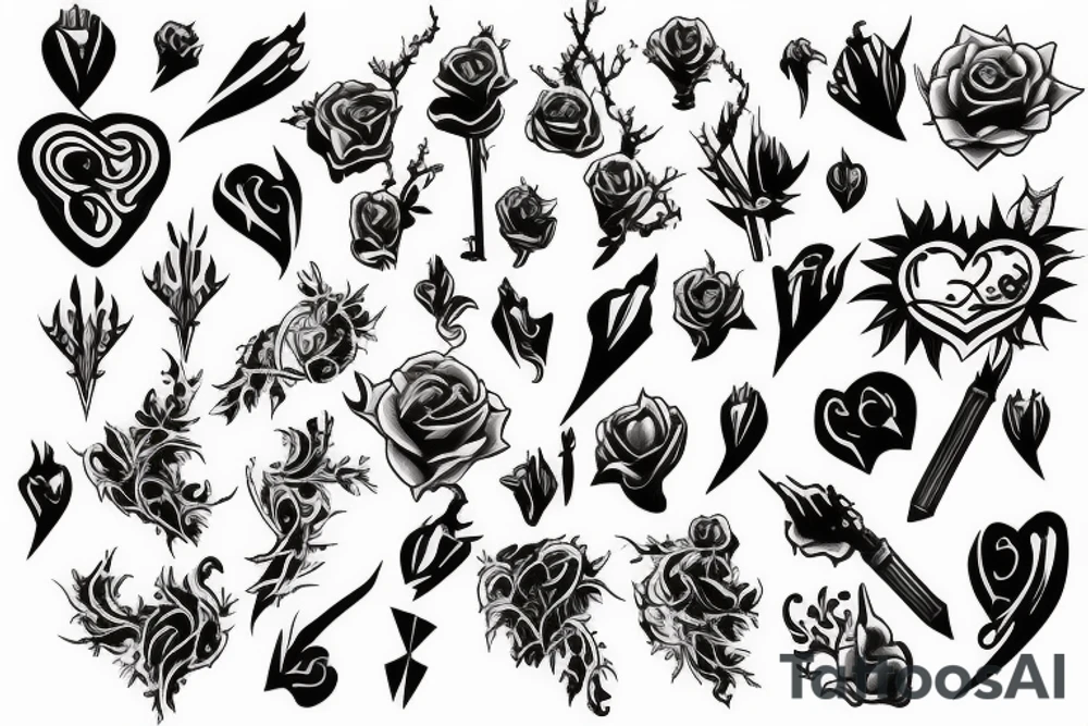 burning heart with thorns tattoo idea
