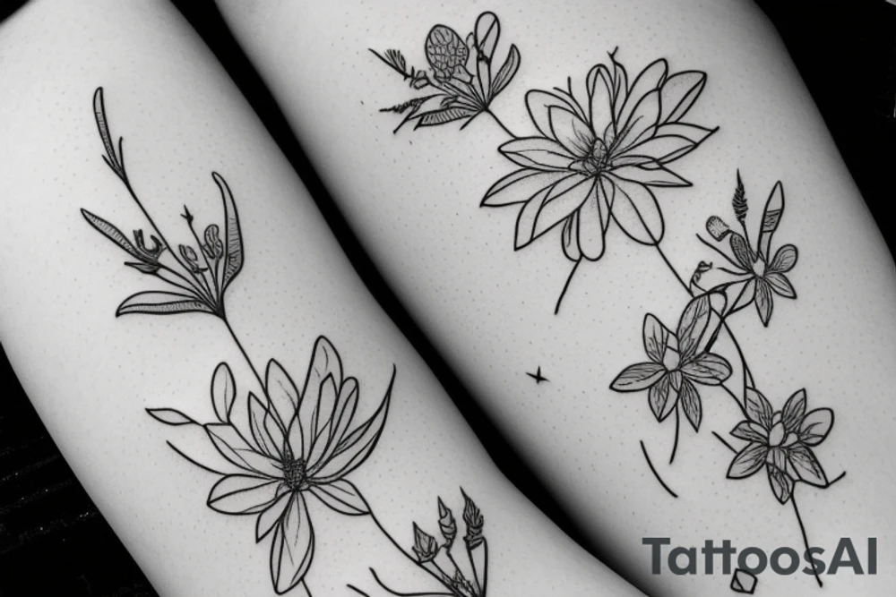 botanical delicate real life flowers minimalist tattoo idea
