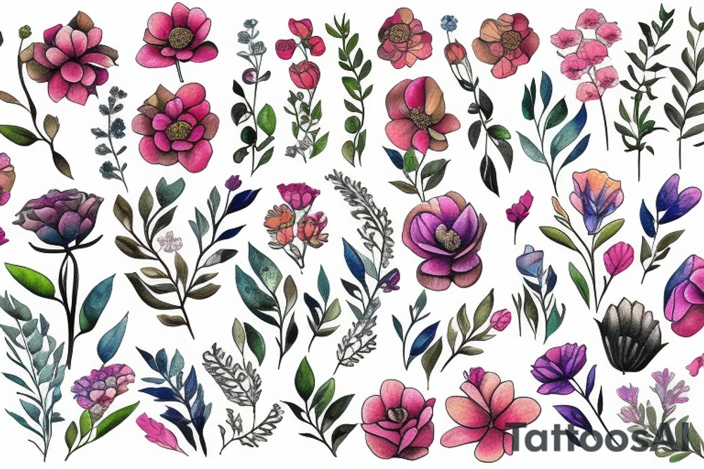 botanical delicate real life flowers tattoo idea