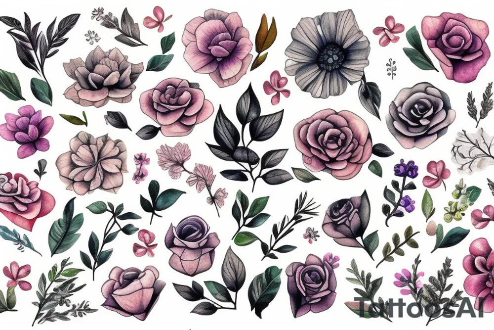 botanical delicate real life flowers tattoo idea