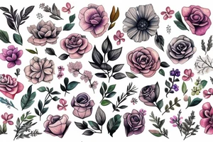 botanical delicate real life flowers tattoo idea