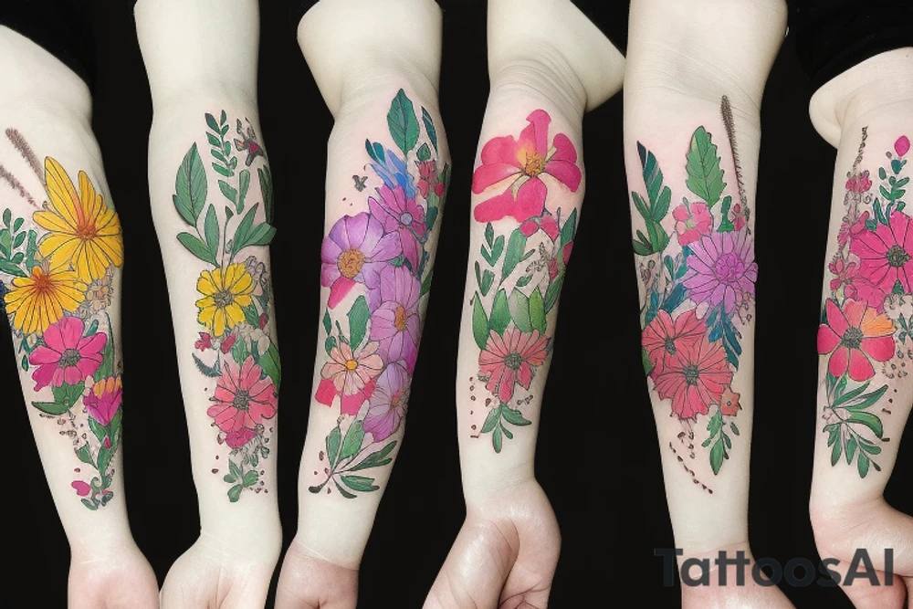 botanical delicate real-life flowers tattoo idea