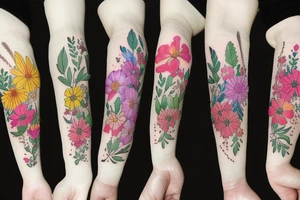 botanical delicate real-life flowers tattoo idea