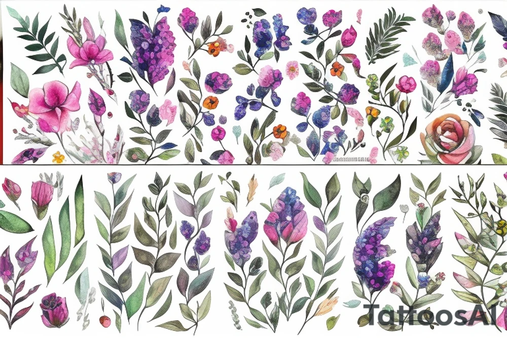 botanical delicate real-life flowers tattoo idea