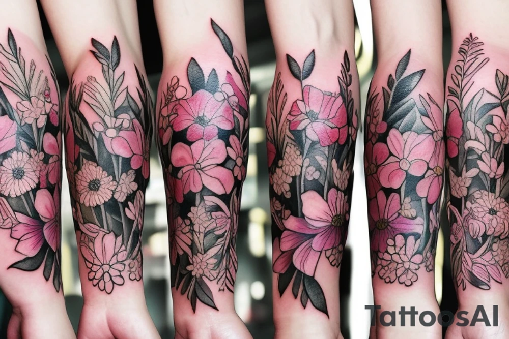 botanical delicate real-life flowers tattoo idea