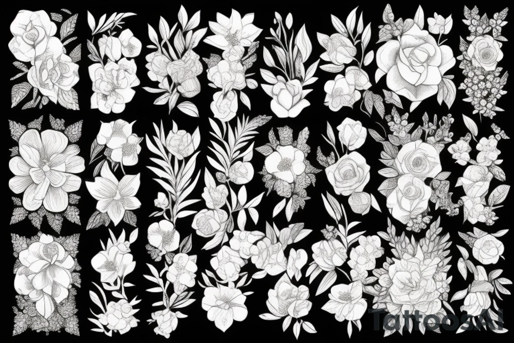 botanical delicate real-life flowers tattoo idea