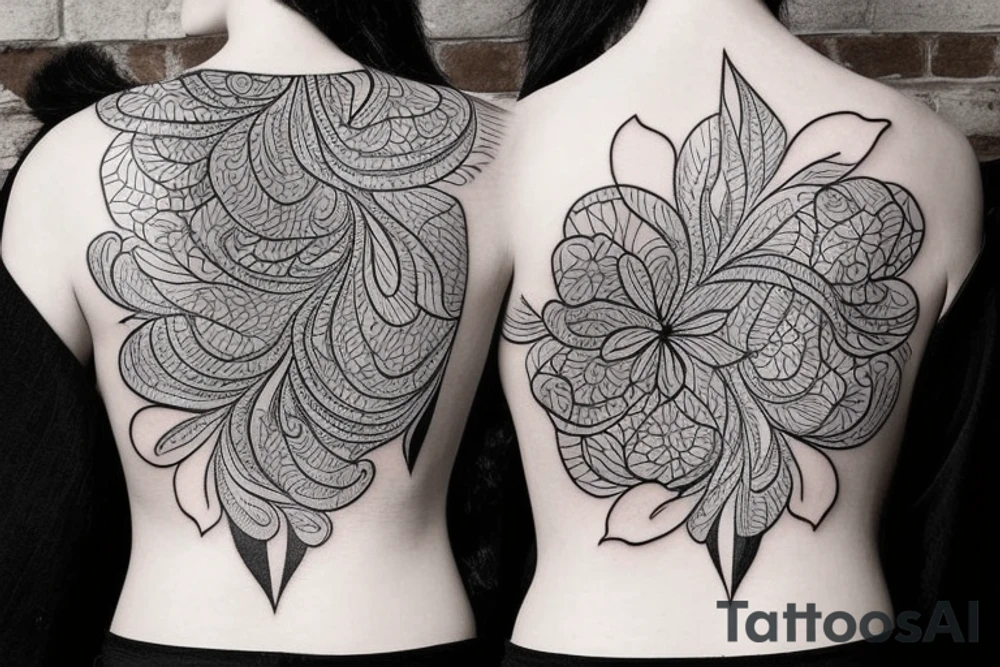 Minimalist floral outlines in black on your back: This design features line art floral tattoos that cover a large portion of the back. These designs are hidden from public view and look great with back-baring clothing​1​. tattoo idea