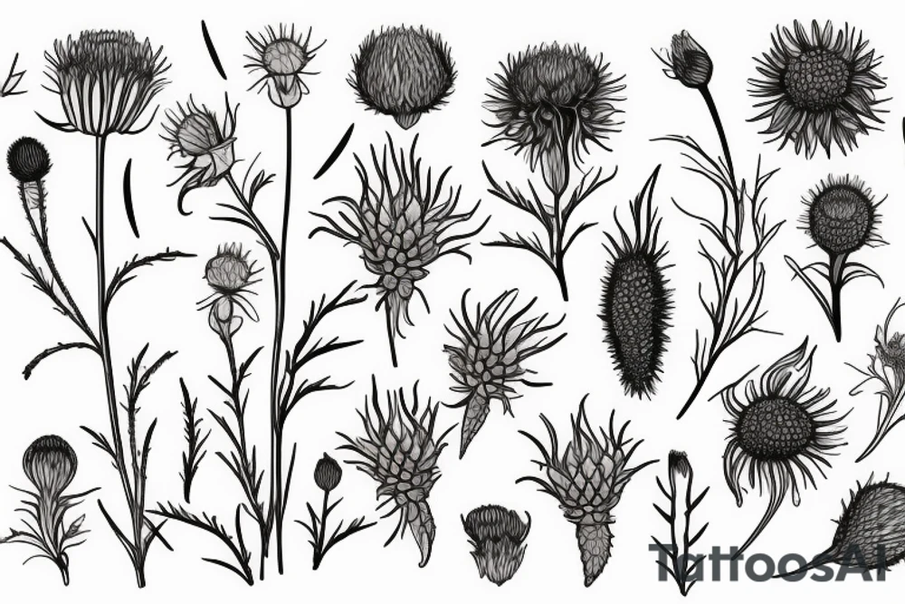 Botanical fine line flowers: This design is minimalist and sophisticated, featuring delicate designs such as wildflowers like cornflower, thistle, and forget-me-not. tattoo idea