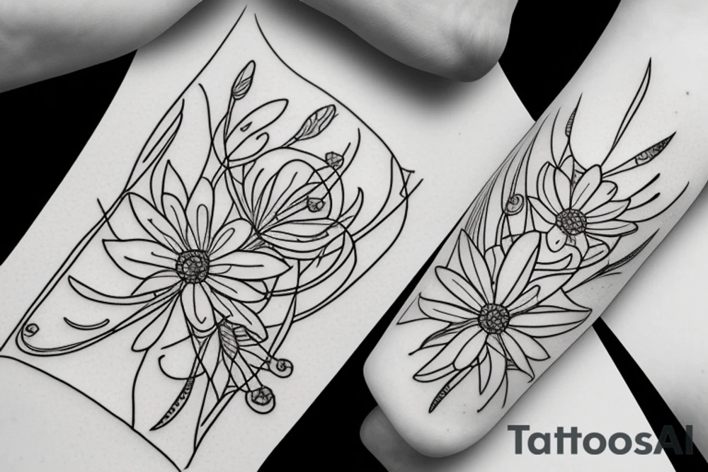 Botanical fine line flowers: This design is minimalist and sophisticated, featuring delicate designs such as wildflowers like cornflower, thistle, and forget-me-not. tattoo idea