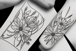 Botanical fine line flowers: This design is minimalist and sophisticated, featuring delicate designs such as wildflowers like cornflower, thistle, and forget-me-not. tattoo idea