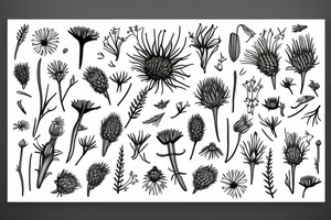 Botanical fine line flowers: This design is minimalist and sophisticated, featuring delicate designs such as wildflowers like cornflower, thistle, and forget-me-not. tattoo idea