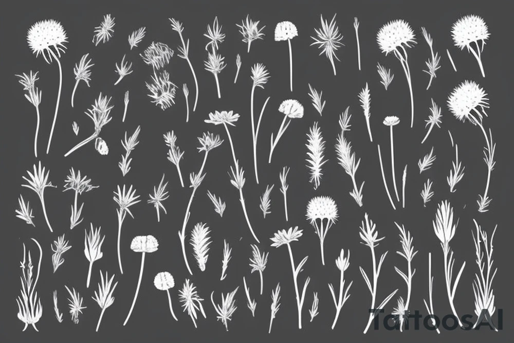 Botanical fine line flowers: This design is minimalist and sophisticated, featuring delicate designs such as wildflowers like cornflower, thistle, and forget-me-not. tattoo idea