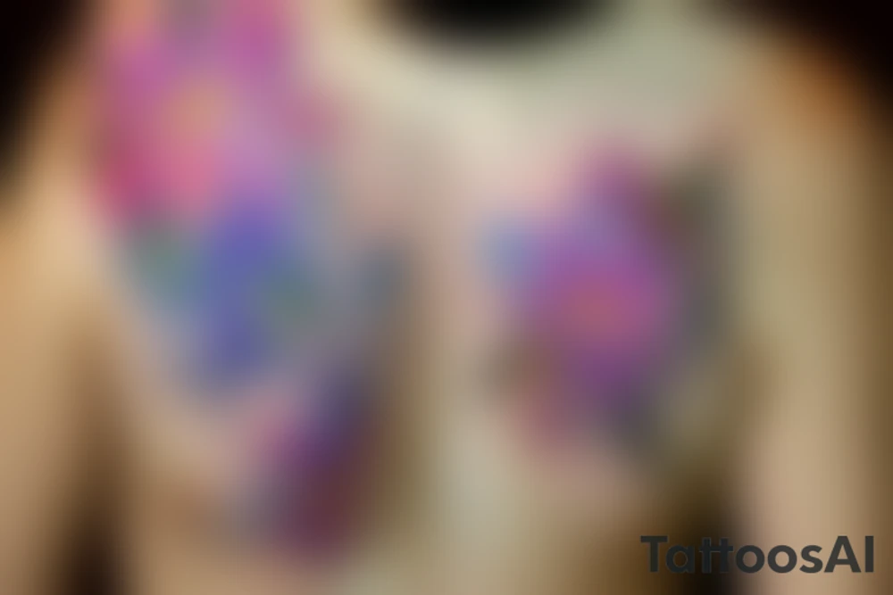 The tattoo is an underboob design of wild flowers done by the artist Pis Saro. It is characterized by a watercolor style, giving it a soft, painterly look. The design is nature-inspired and features botanical elements and a soft bee The tattoo is both delicate and vibrant, showcasing the artist's signature style. The flowers and leaves appear realistic and are rendered with a high level of detail, enhancing the overall aesthetic of the piece​ tattoo idea