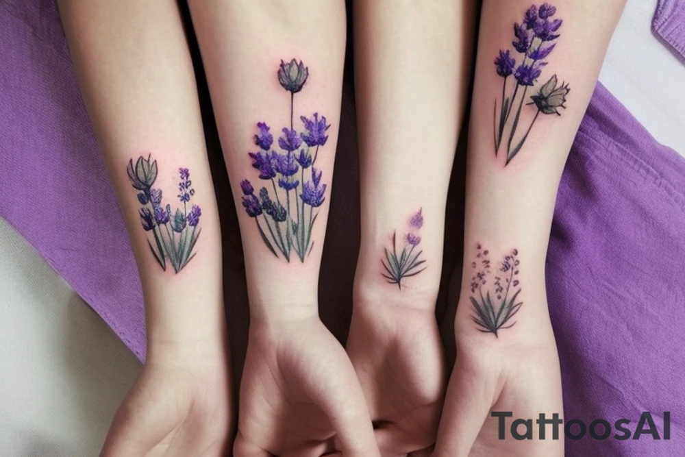 delicate wildflowers like lavendar, sunflower, marigold, and they have long stems to create a realistic effect. very dainty but detailed and botanical. Not loud or overdone tattoo idea