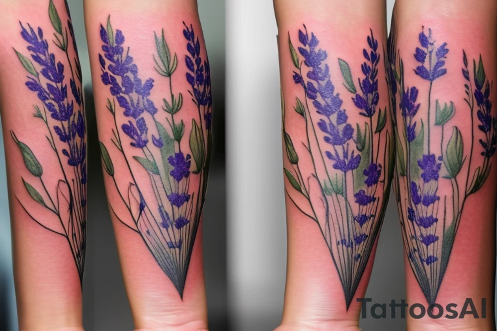 delicate wildflowers like lavendar, sunflower, marigold, and they have long stems to create a realistic effect. very dainty but detailed and botanical. Not loud or overdone. Ideas for wrapping around a shoulder tattoo idea