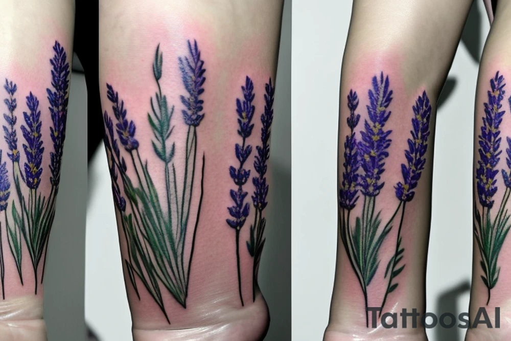 delicate wildflowers like lavender, sunflower, and marigold, and they have long stems to create a realistic effect. very dainty but detailed and botanical. Not loud or overdone. elegantly placed to wrap a woman's features tattoo idea
