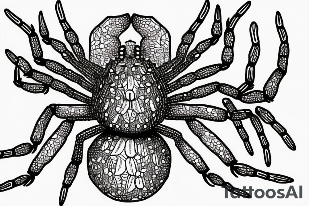 Garden Orb weaver spider holding gumnut baby tattoo idea
