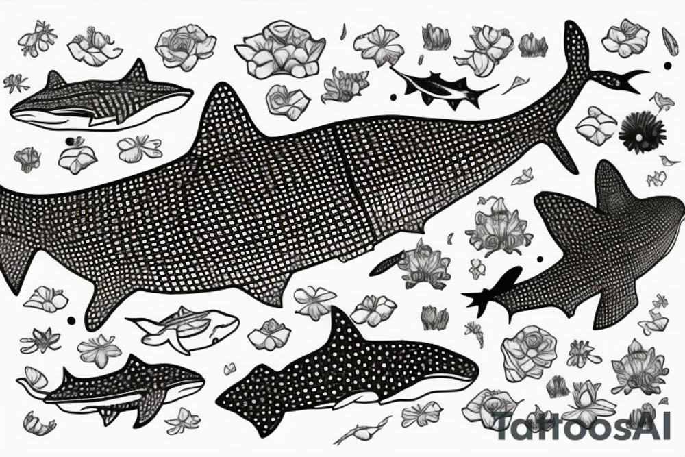 Whale shark made of flowers tattoo idea