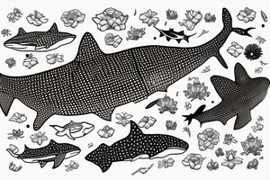 Whale shark made of flowers tattoo idea