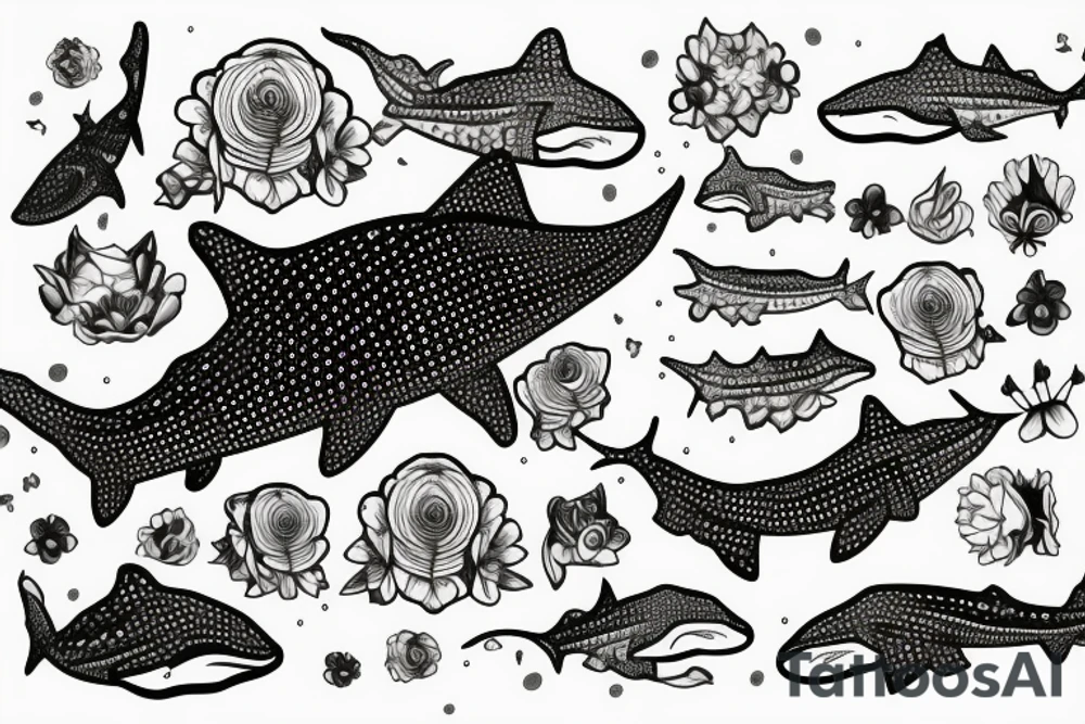 Whale shark made of flowers tattoo idea